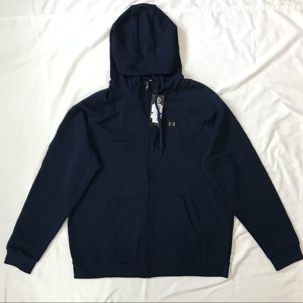 Under armor men dark blue rival fleece full zip hoodie